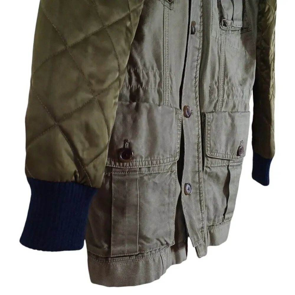 J.Crew XS Military Quilted Boyfriend Fatigue Utility Jacket Army Olive Green